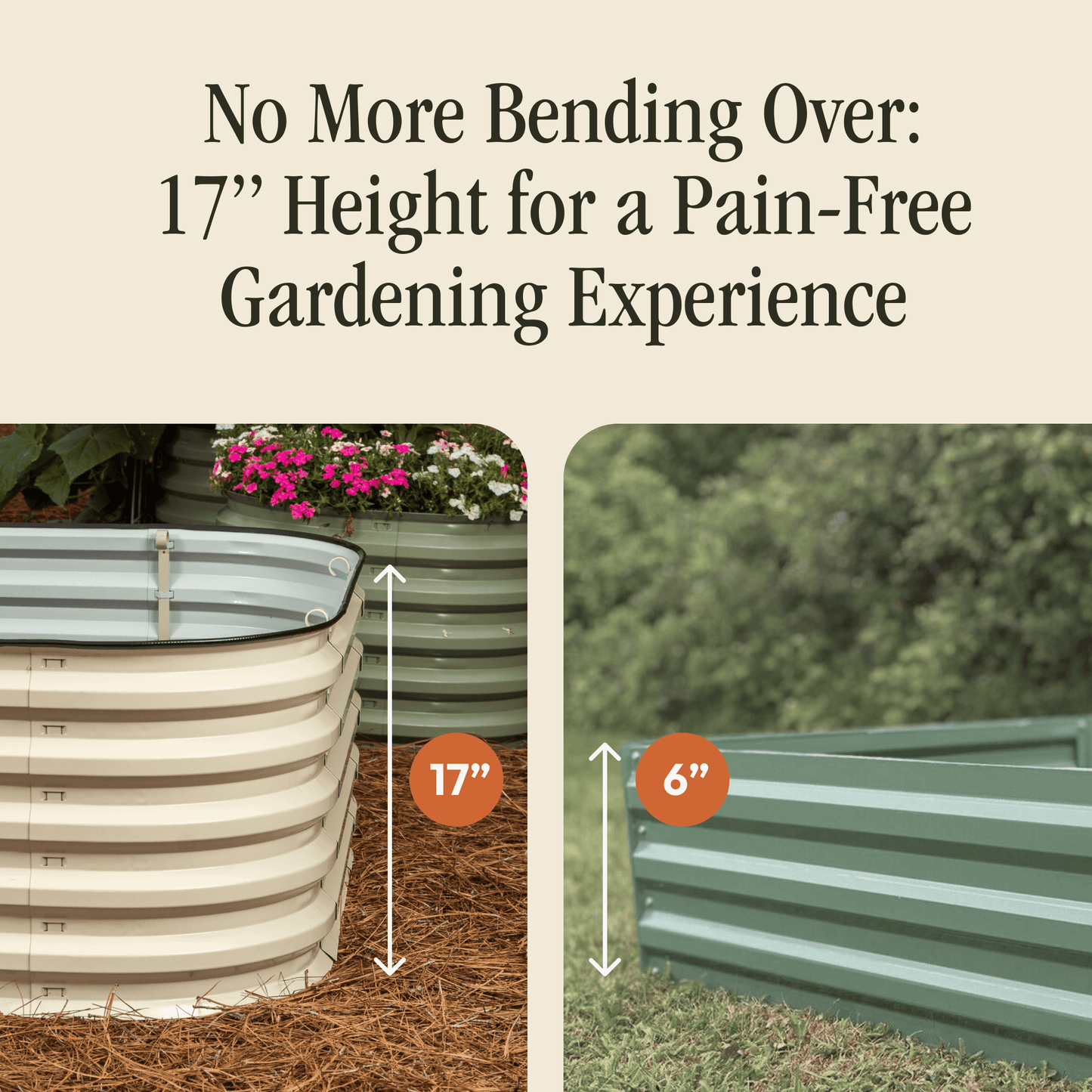 17" Tall 6 In 1 "No Tools Needed" Metal Raised Garden Bed Kit