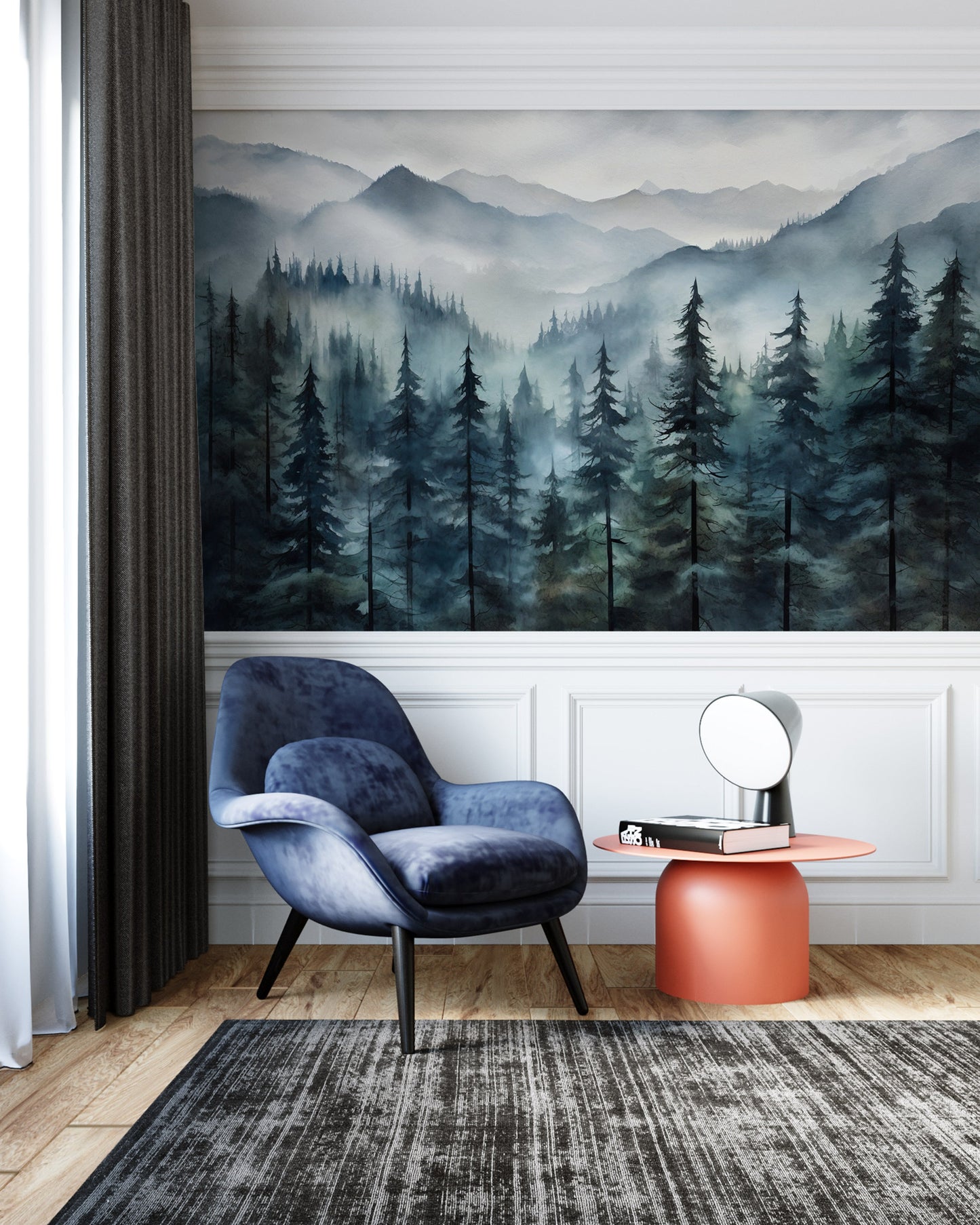 Foggy Forest Mountains Mural