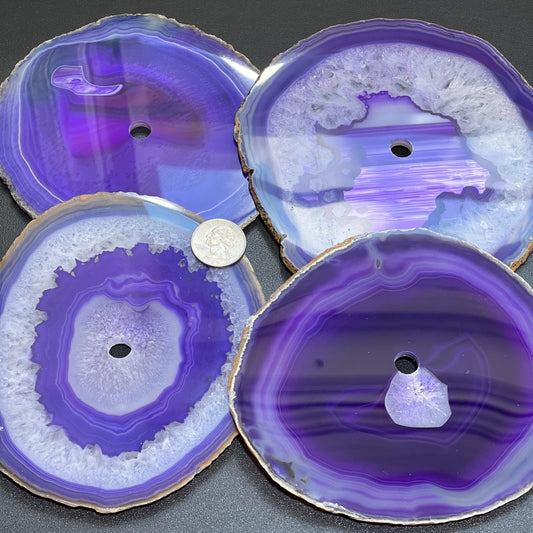 Large Purple Color Agate Slice Clock Faces (5.5 to 6 Inches)(1 CM Drilled Hole)