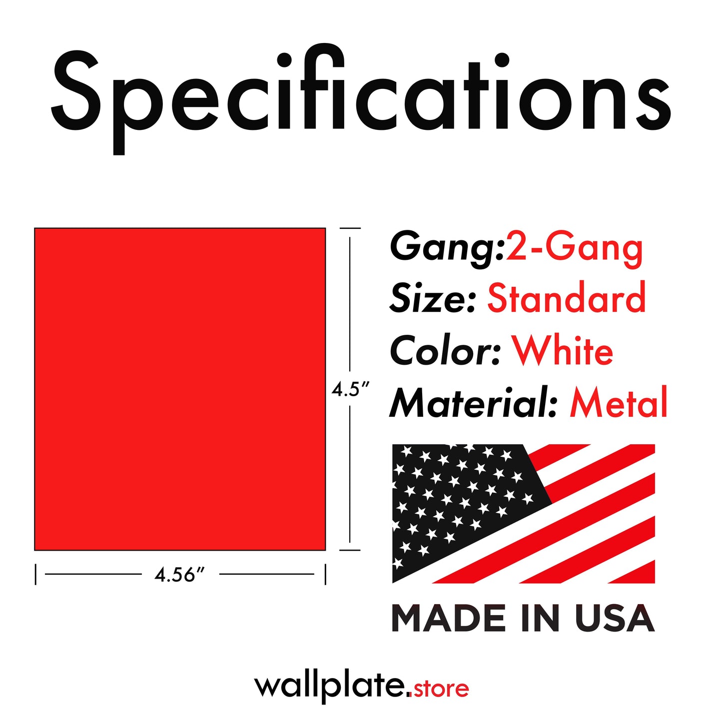 2-Gang White Metal Toggle Switch Wall Plate – Standard Size - Made in USA