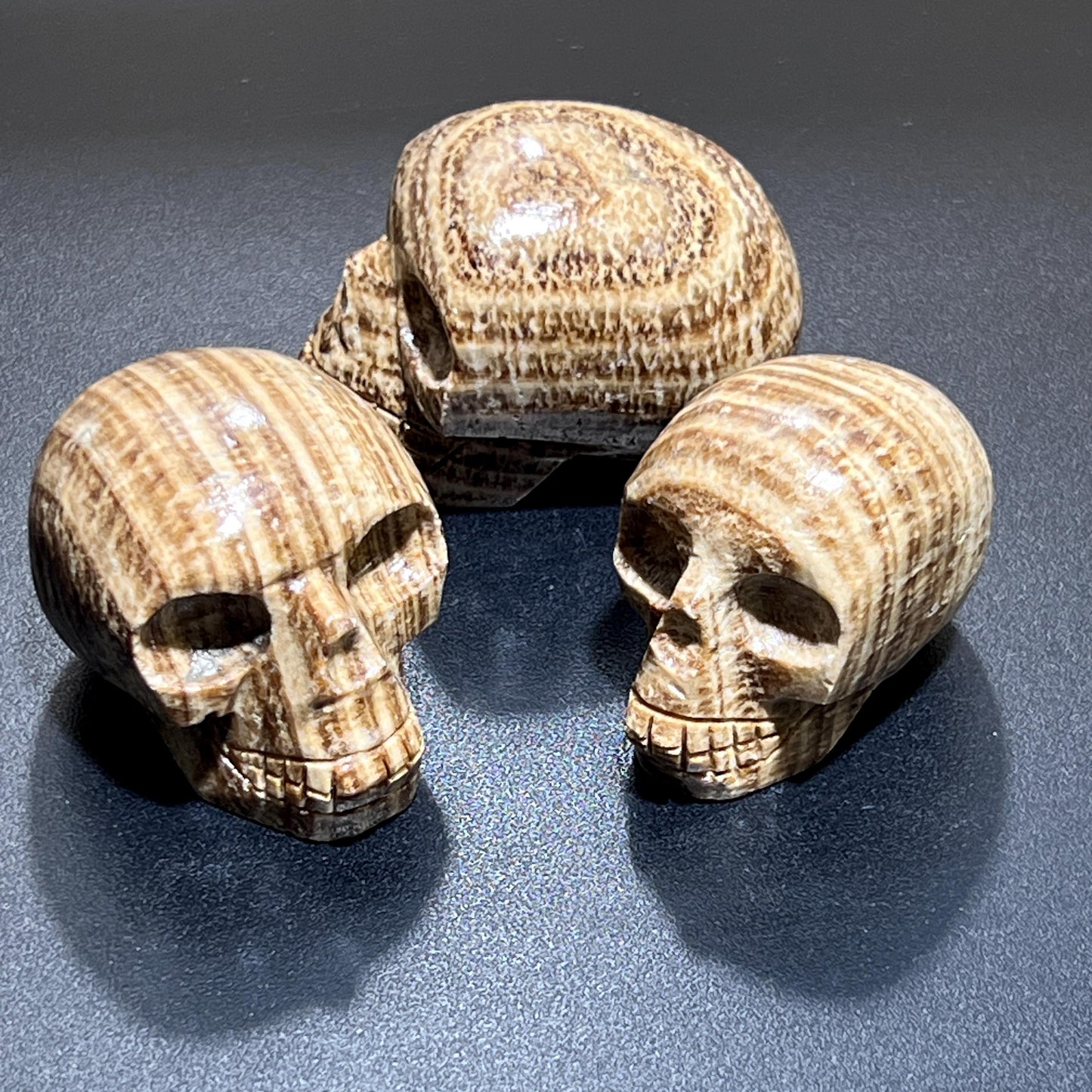 Brown Striped Aragonite Skull Carving Wholesale