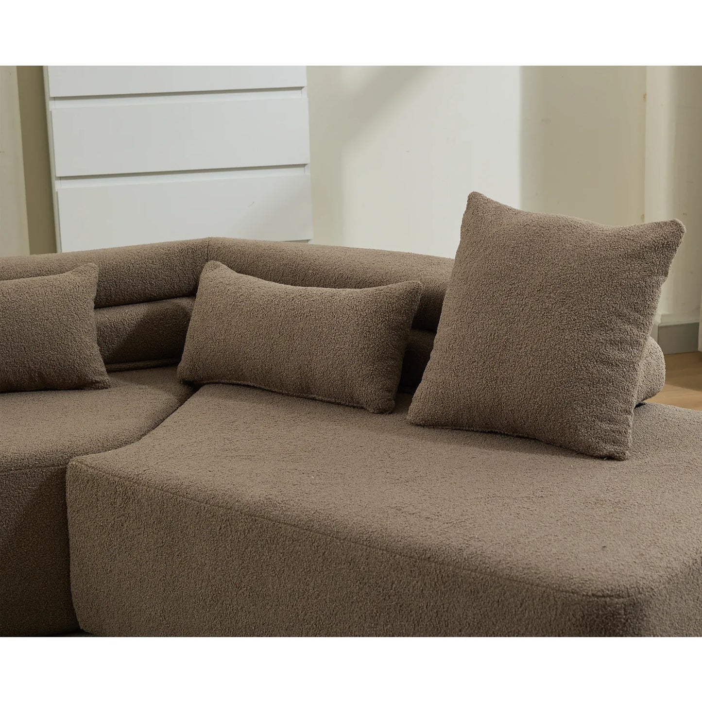 128"Minimalist Cloud Sectional Couch ,Modern Couches ,4-Seater ,No Assembly,Two modular sofa,Boucle Teddy Fabric, upholstered , anti-wrinkle fabric,Brown