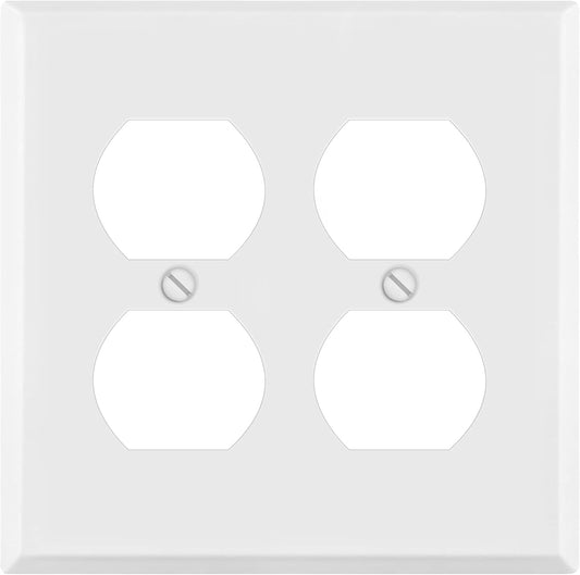 2 Gang White Metal Duplex Receptacle Wall Plate
