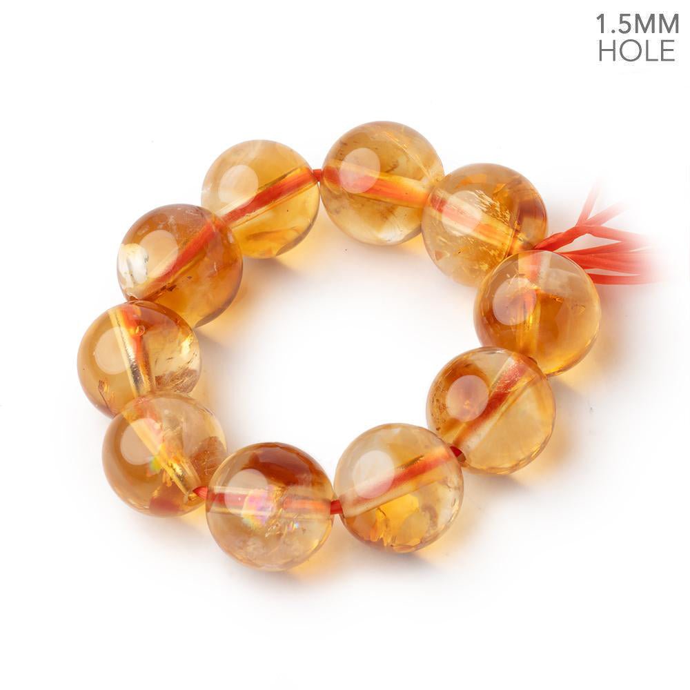 9mm Citrine 1.5mm Large Hole Plain Rounds Set of 10