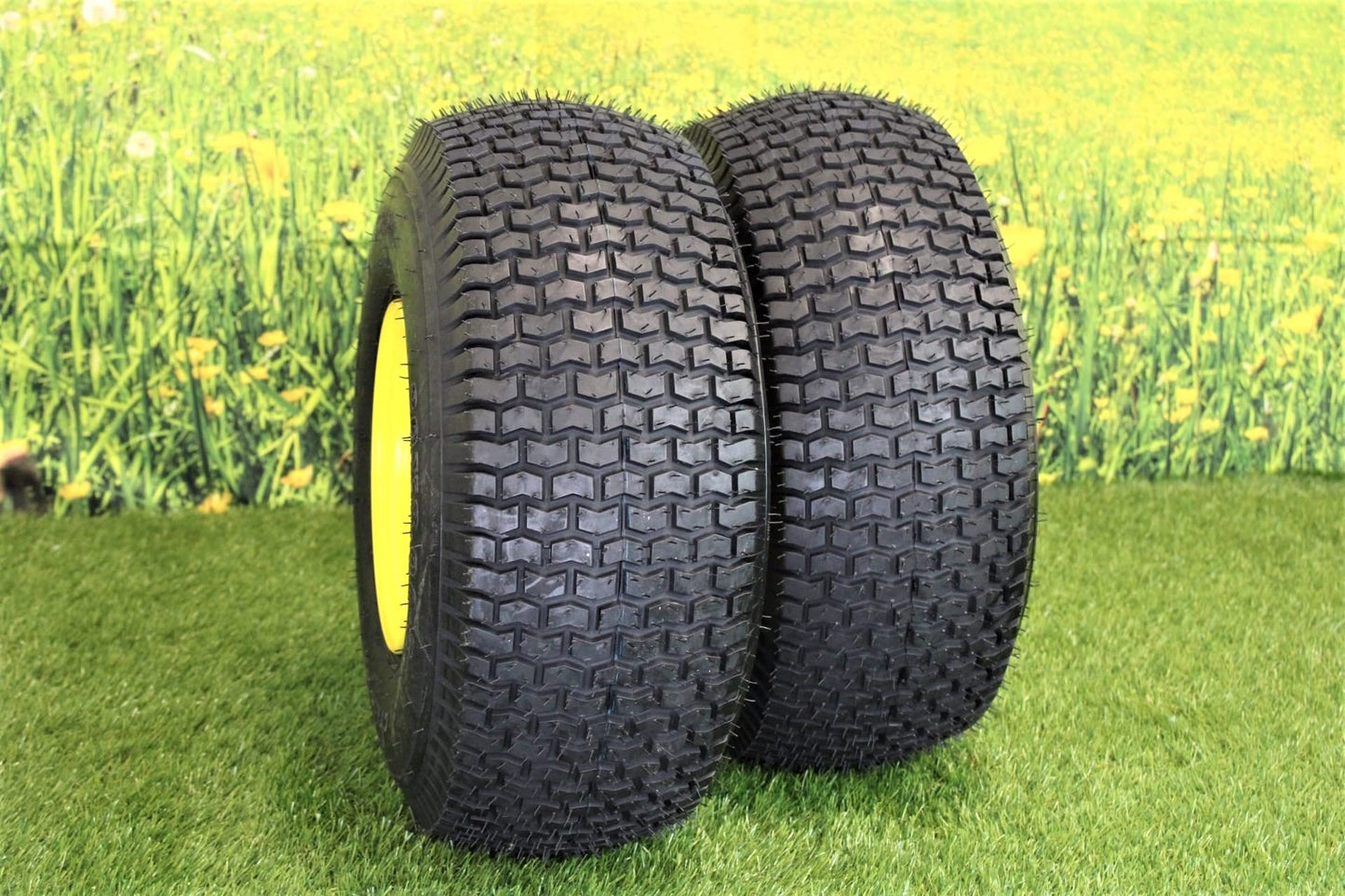 20x8.00-8 4 Ply Tires with 8x7 John Deere Yellow Wheels for Lawn & Garden Mower Turf Tires (Set of 2)