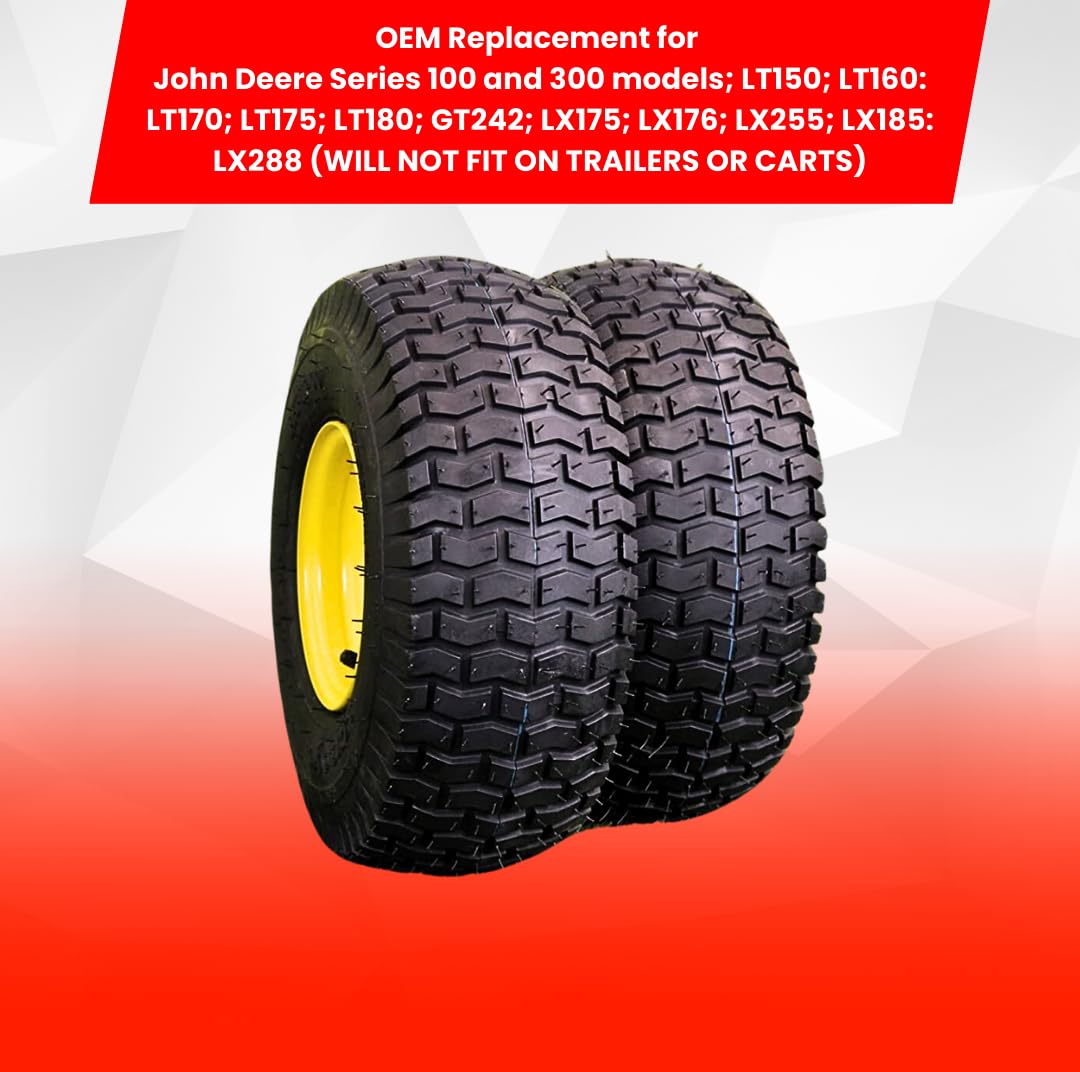 Antego Tire & Wheel (Set of 2) 15x6.00-6 Tire and Wheel Assemblies, ATW-001, 4 Ply Turf Tires, .75" Precision Ball Bearings, John Deere 15x6.00-6NHS Lawn Mower Tires, John Deere Front Tires 15x6.00-6