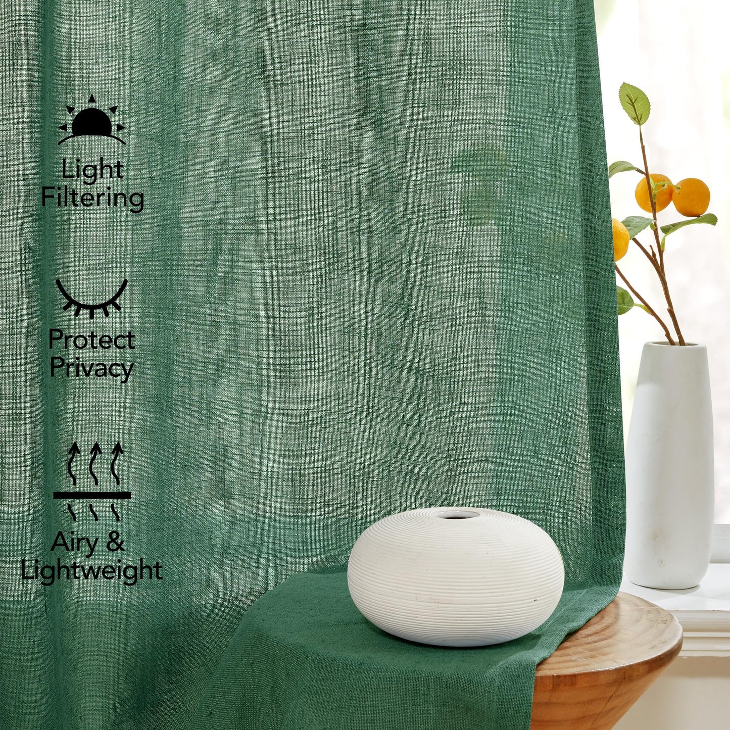 Light Filtering Linen Drapes, Back Tab & Rod Pocket