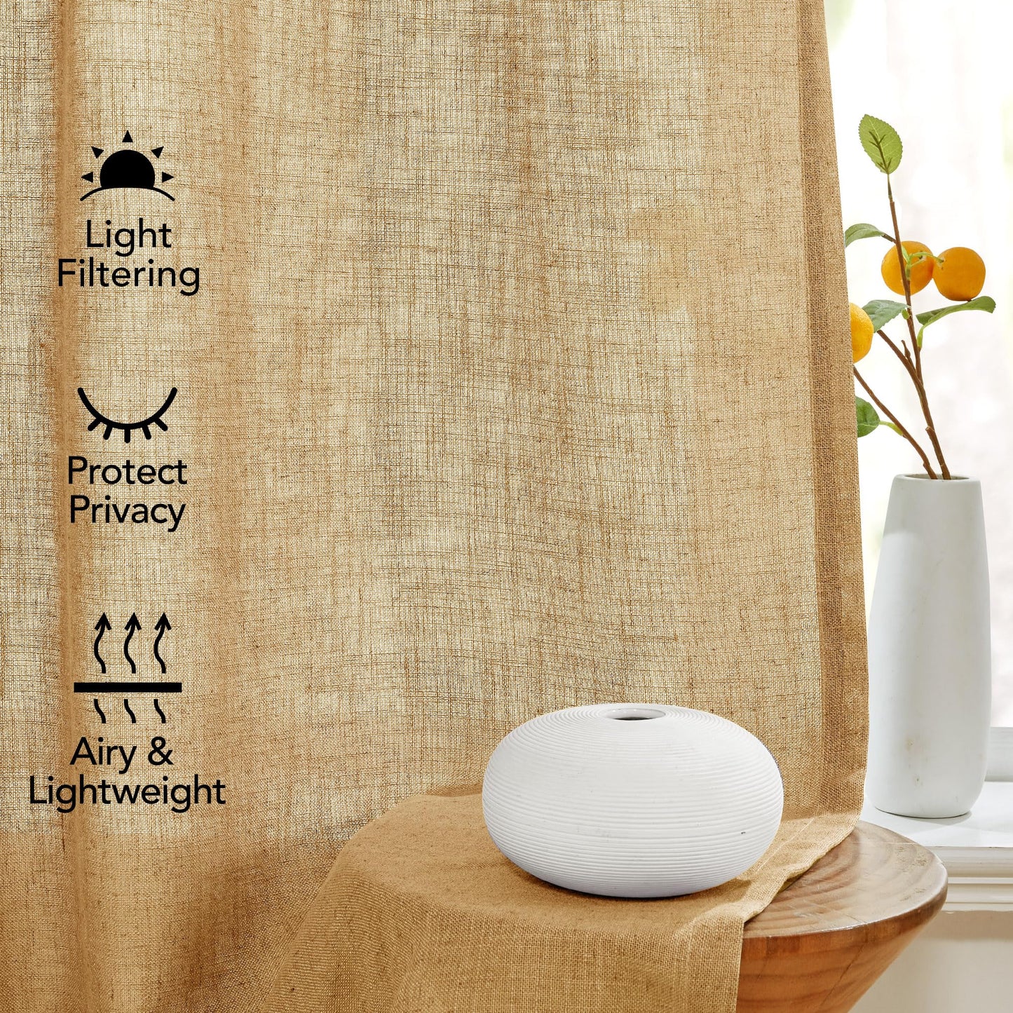 Light Filtering Linen Drapes, Back Tab & Rod Pocket