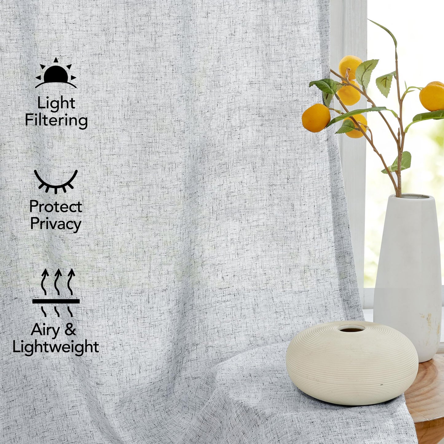 Light Filtering Linen Drapes, Back Tab & Rod Pocket