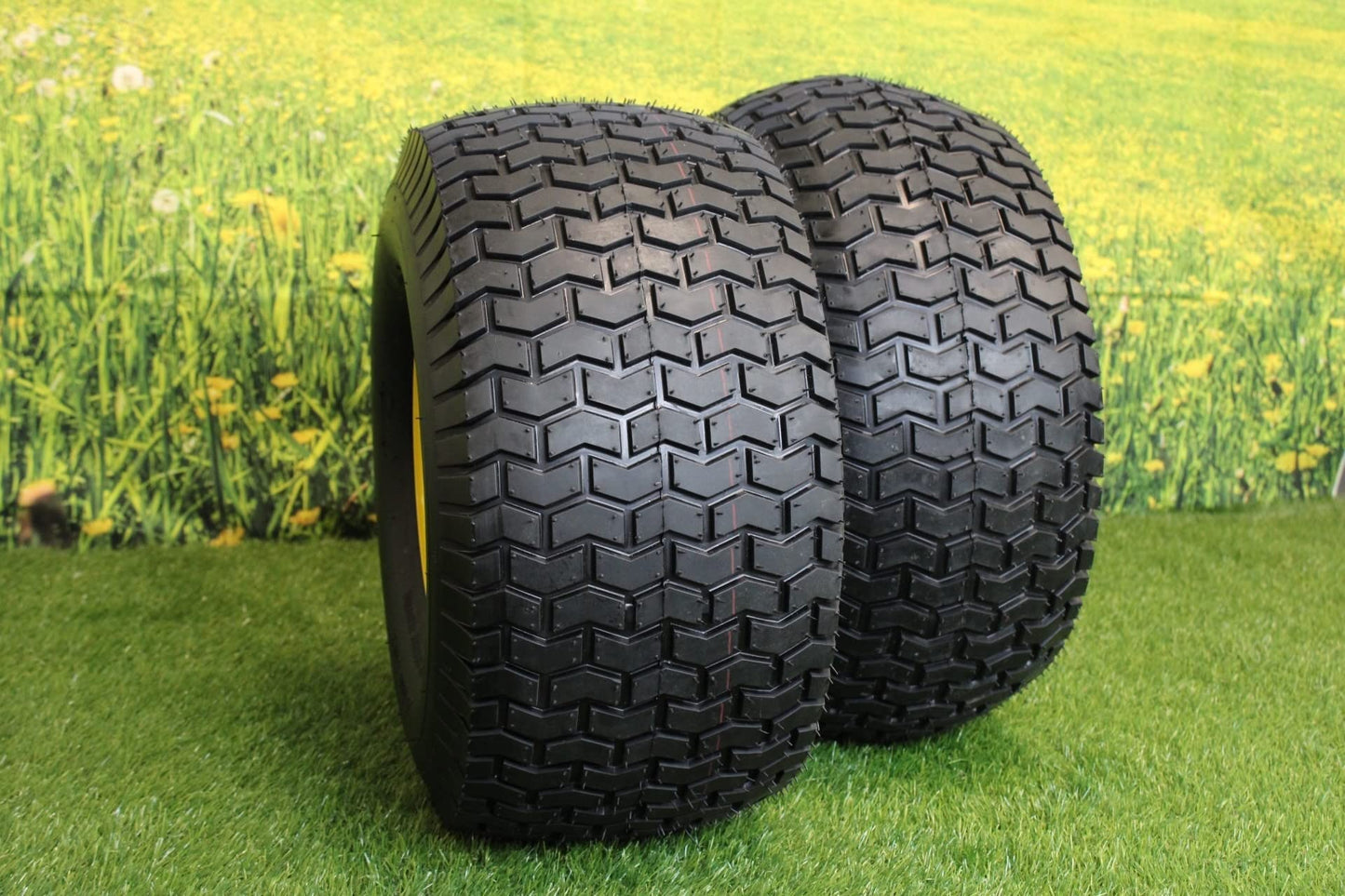 20x10.00-8 Tires with 8x7 John Deere Yellow Wheels 2 Ply for Lawn & Garden Mower Turf Tires (Set of 2)