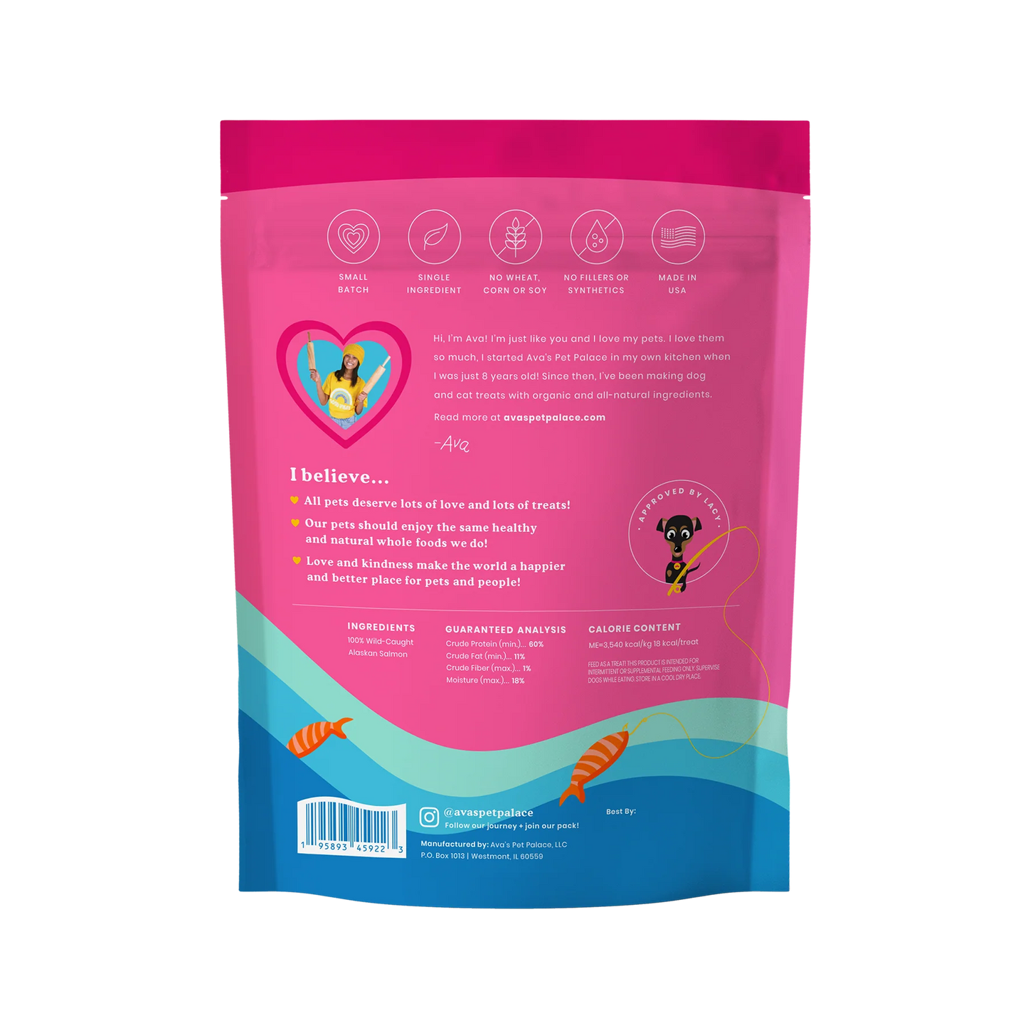 Ava's Pet Palace Crunchy Jerky Dog Treats - Snappin' Salmon Treats (4 oz)