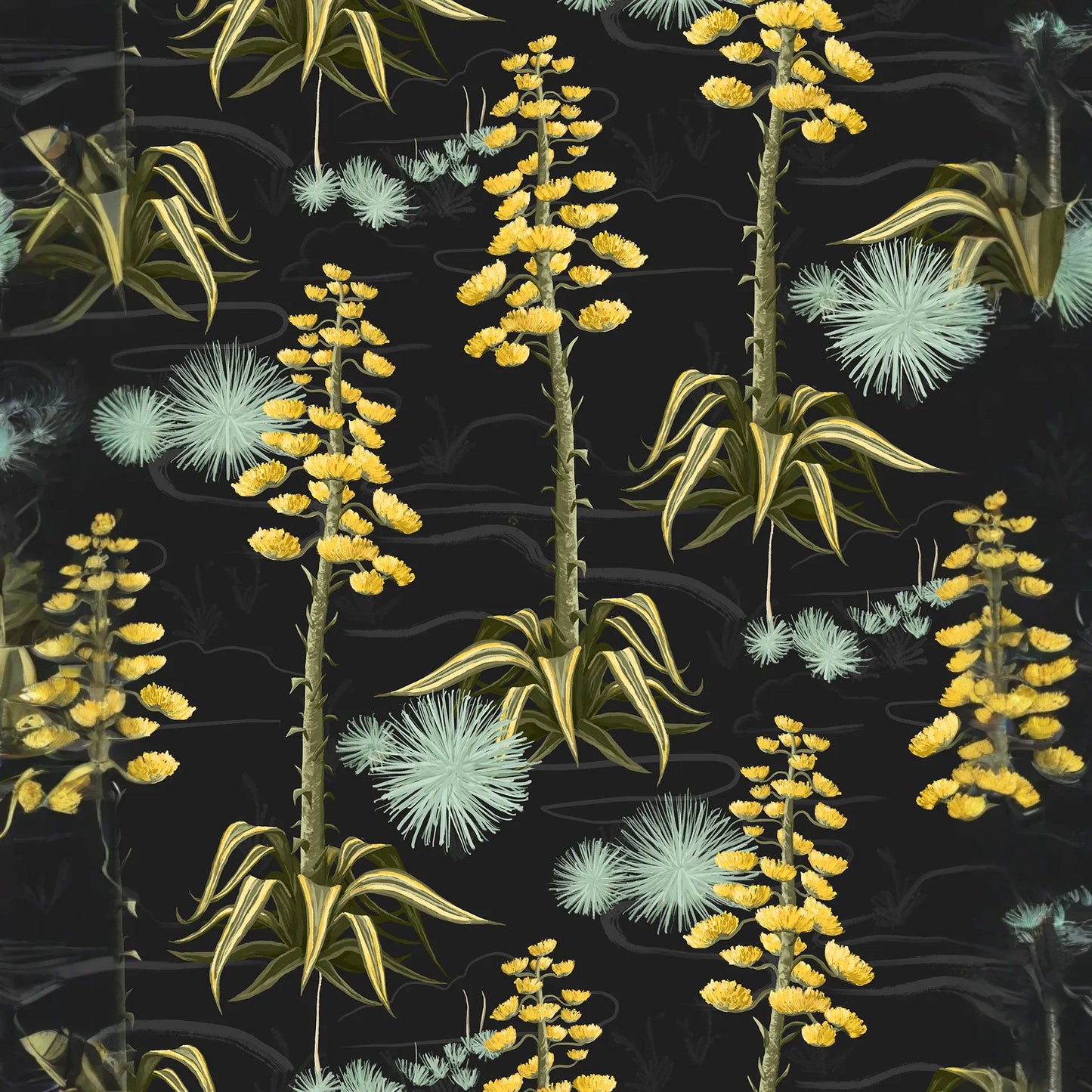 Agave Valley Wallpaper, black