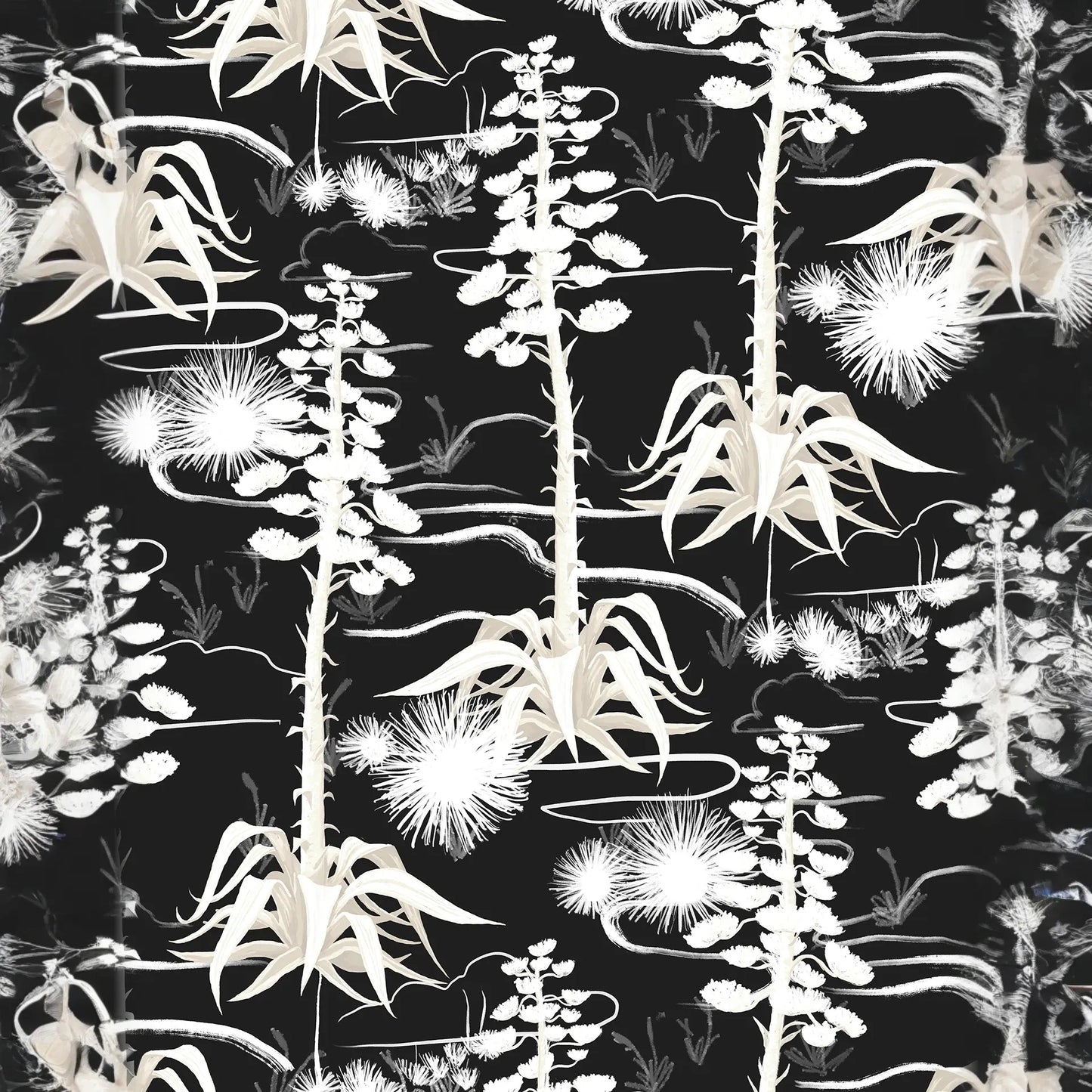 Agave Valley Wallpaper, black and white