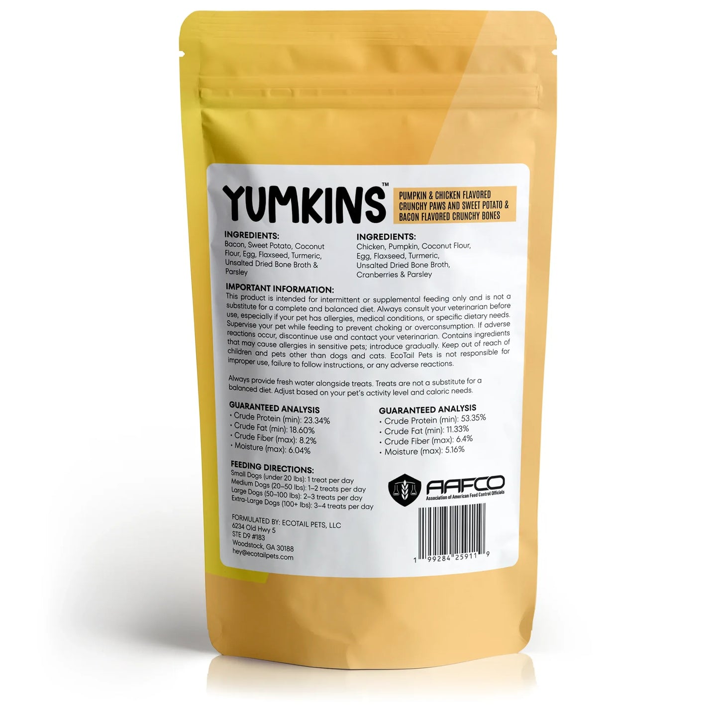 𝗦𝗨𝗕𝗦𝗖𝗥𝗜𝗣𝗧𝗜𝗢𝗡 • Yumkins™: 3 x (6.9oz) Pumpkin & Chicken Flavored Paws and Sweet Potato & Bacon Flavored Bones - Bundle