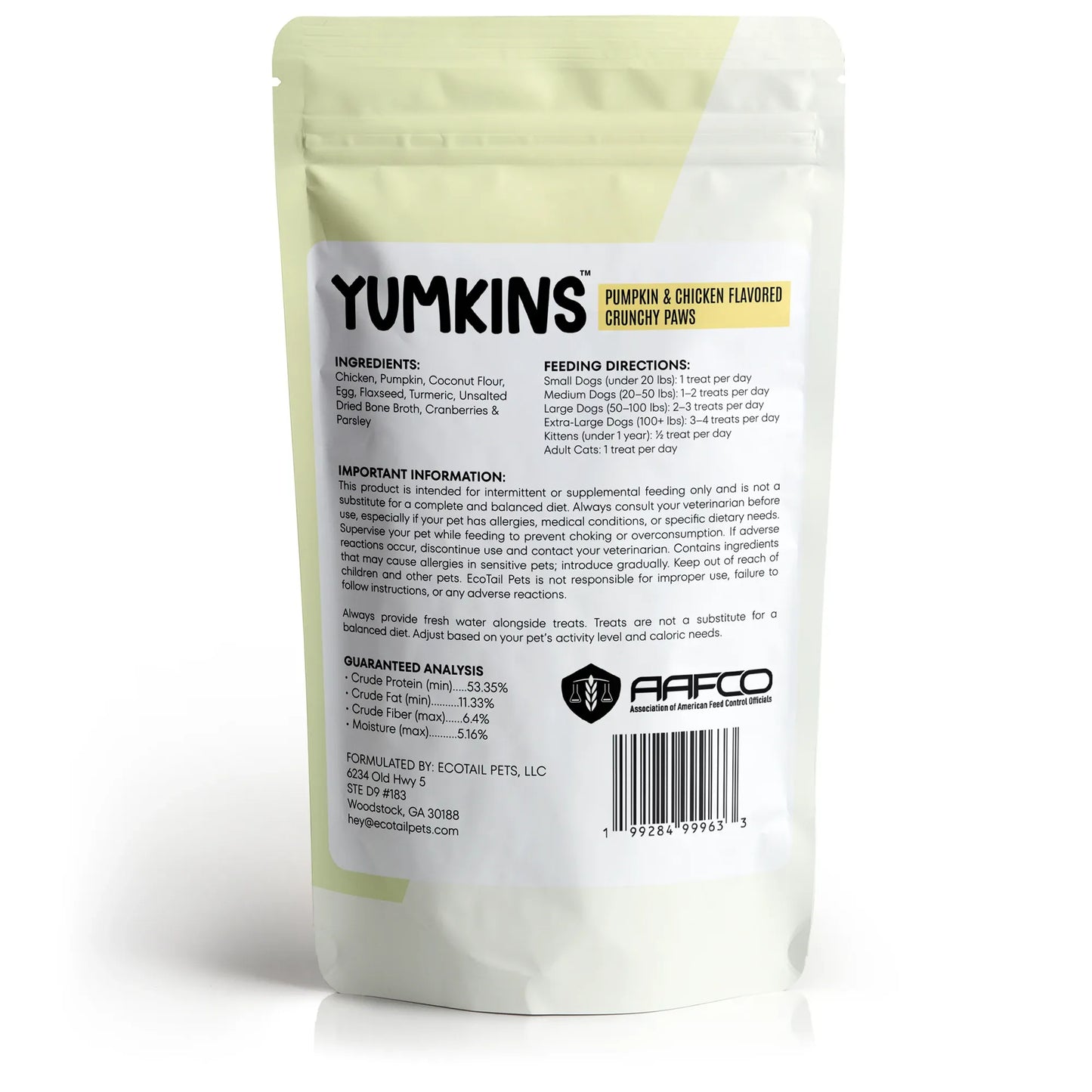 𝗦𝗨𝗕𝗦𝗖𝗥𝗜𝗣𝗧𝗜𝗢𝗡 • Yumkins™: 3 x (2.1oz) Pumpkin & Chicken Flavored Crunchy Paws – Bundle