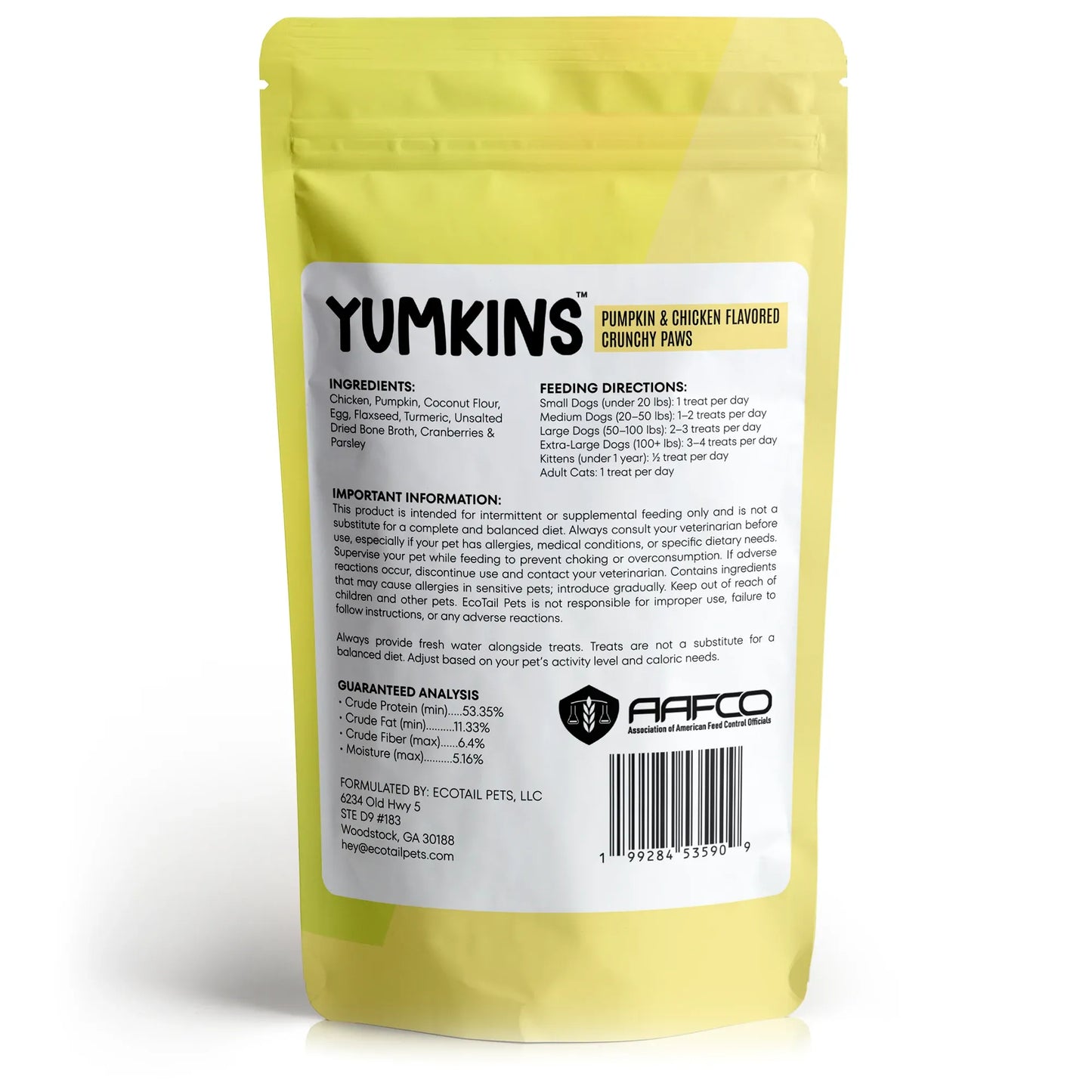 𝗦𝗨𝗕𝗦𝗖𝗥𝗜𝗣𝗧𝗜𝗢𝗡 • Yumkins™: Pumpkin & Chicken Flavored Paws (Dogs and Cats) – Medium Size Single Pouch -3.6oz