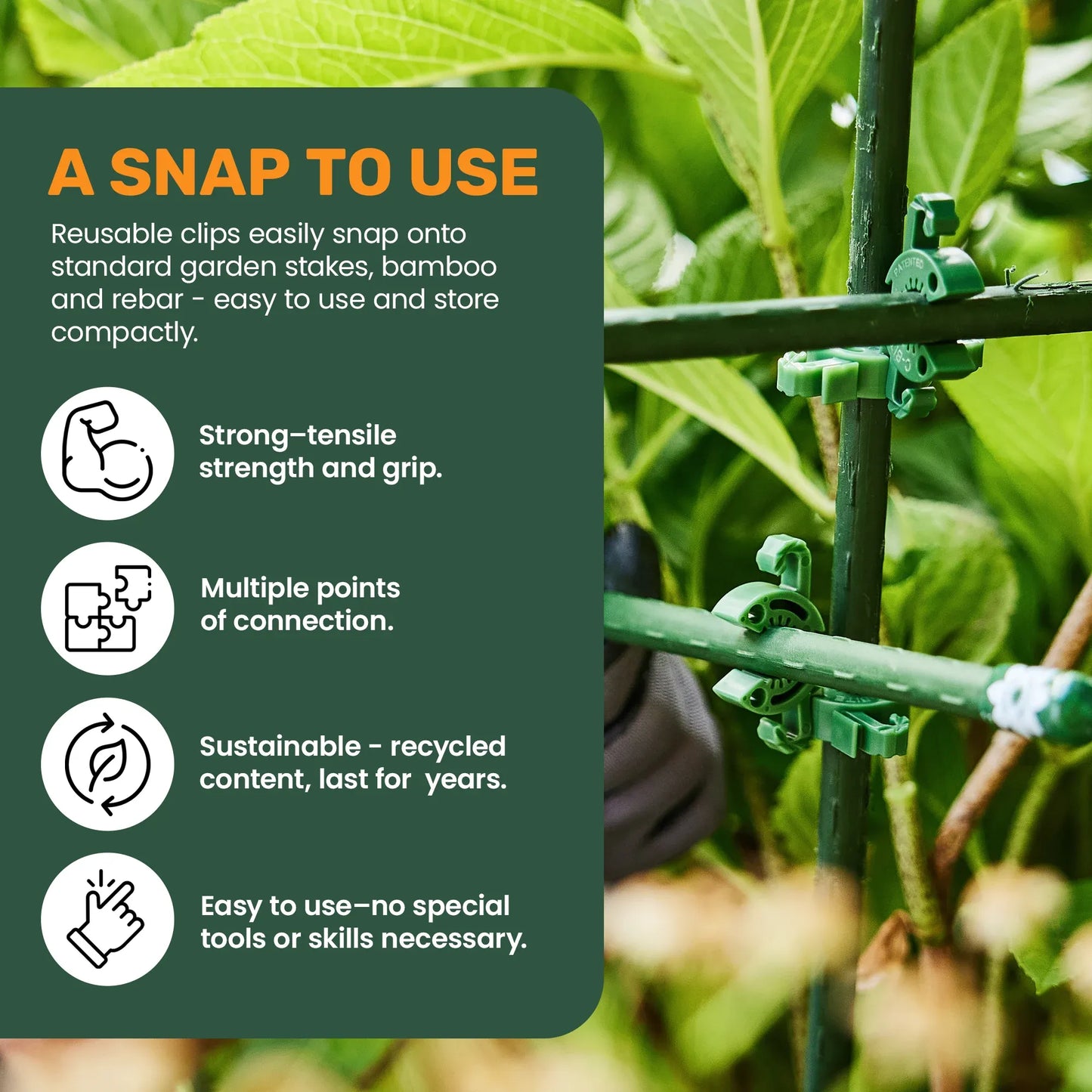 Dark Green C-BITE Garden Stake Clips for 7/16" Garden Stakes (In quantities of 26, 100 and 1000)