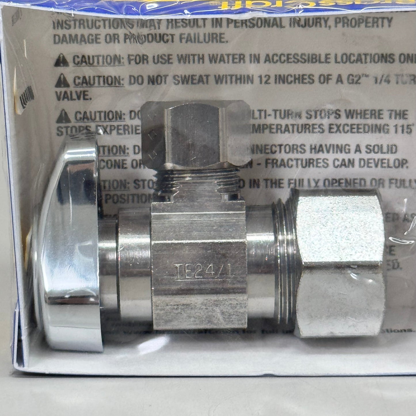 ZA@ BRASS CRAFT (5 PACK) 1/4" Turn Angle Supply STOP Valve 1/2"x3/8" Chrome G2CR19XC As-is Damaged Packaging