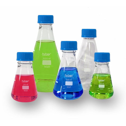 Benchmark Scientific B3220-250 hybex™ Erlenmeyer Flask, threaded with cap, 250ml, case of 12