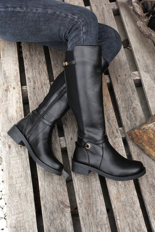 Josie Zipper Knee High Low Heel Boots