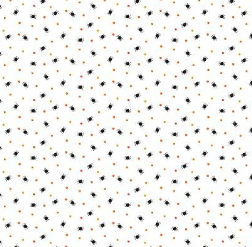 Timeless Treasures Halloween Mini Spiders and Dots on White 100% Cotton Price per Yard