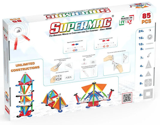 Tinamiri Supermag - Multicolor 85 - Magnetic Building Set, Educational construction fun, 85 piece set, Magnet Toys, 0658