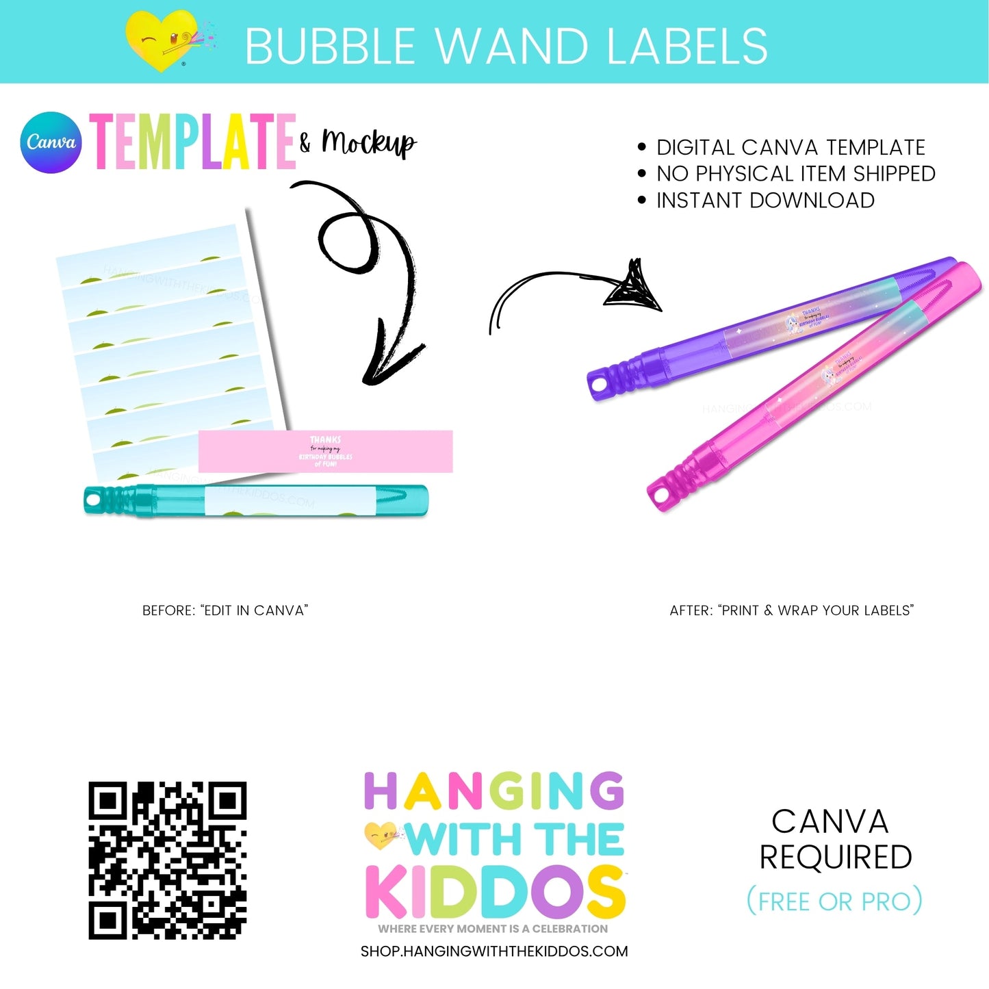Bubble Wand Labels – Editable Canva Template & Mockup