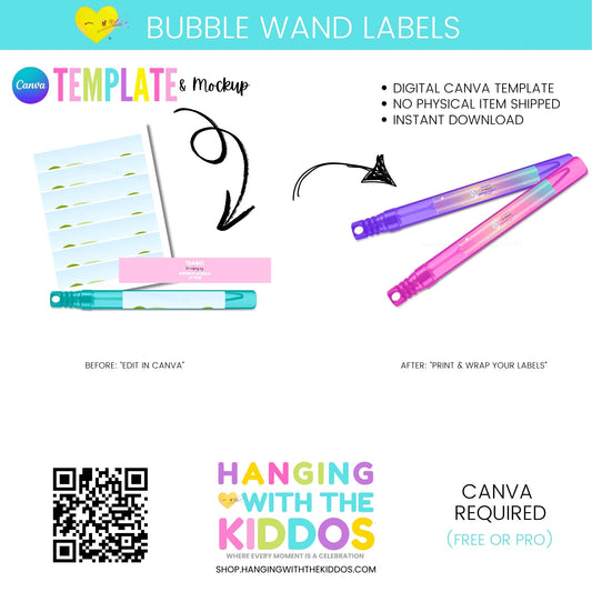 Bubble Wand Labels – Editable Canva Template & Mockup