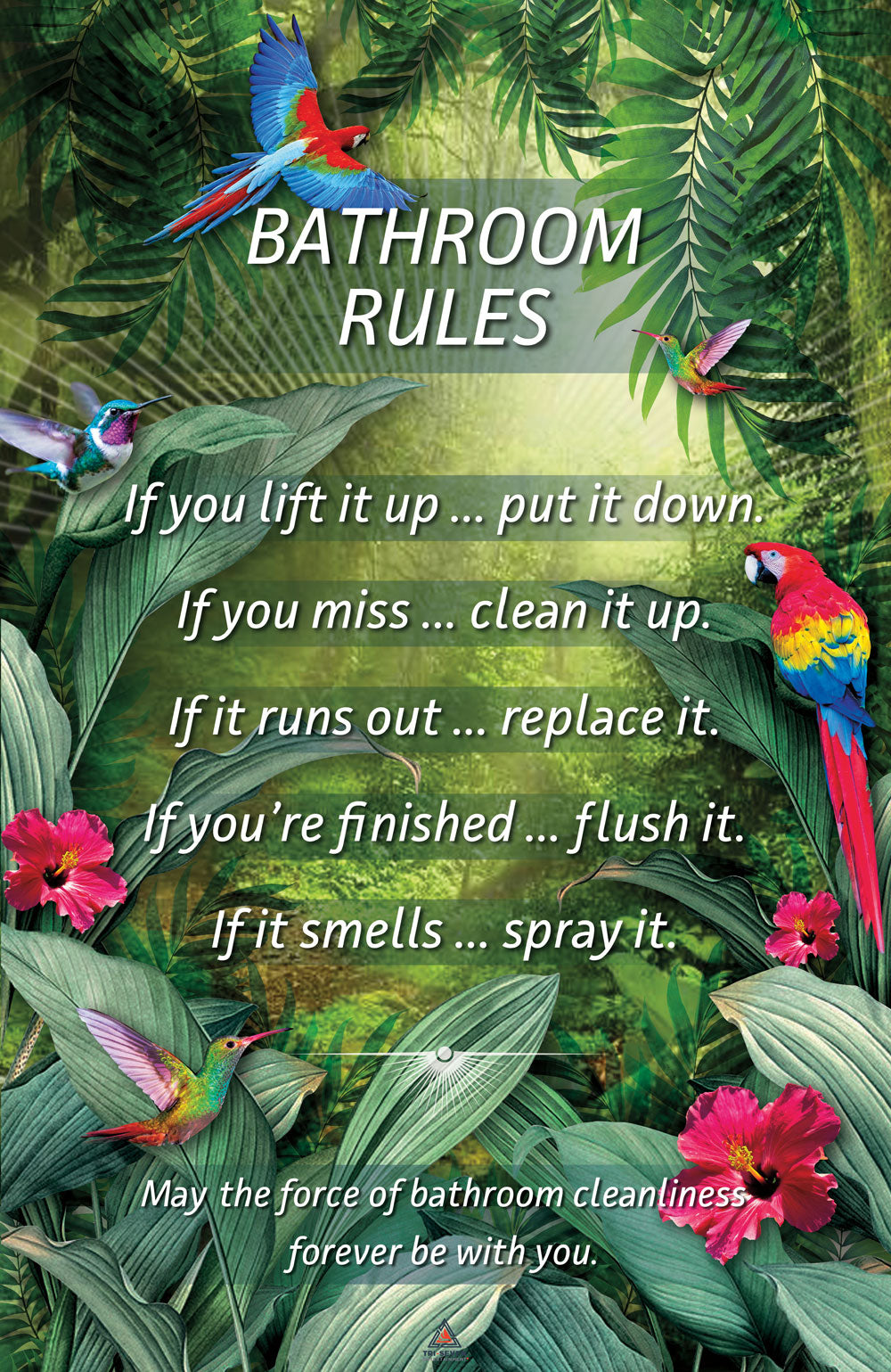 Bathroom Rules Poster Parrot Green Wall Decor Art Print (11"x17")