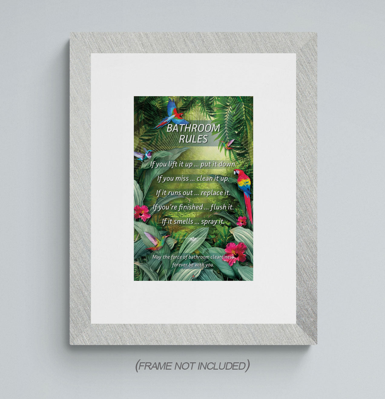 Bathroom Rules Poster Parrot Green Wall Decor Art Print (11"x17")