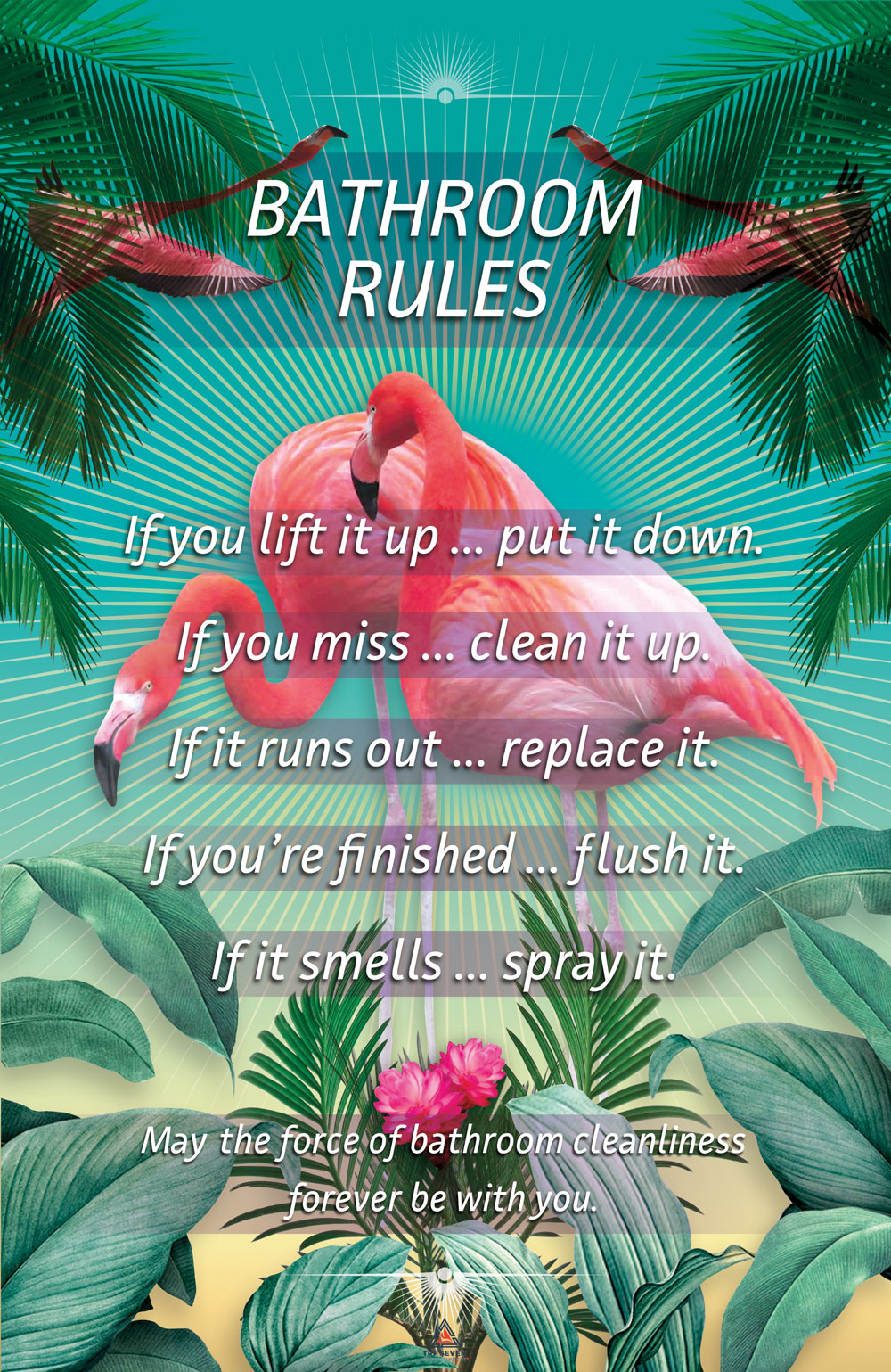 Bathroom Rules Poster Flamingos Wall Decor Art Print (11"x17")