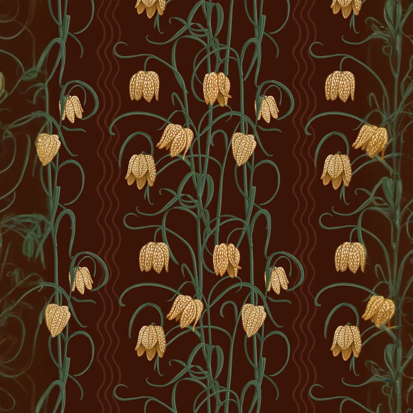 Campanas Wallpaper, chocolate and goldenrod