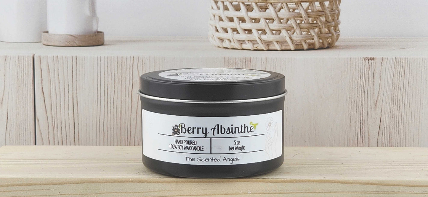 Berry Absinthe Scented 100% Soy Wax Candle - Black