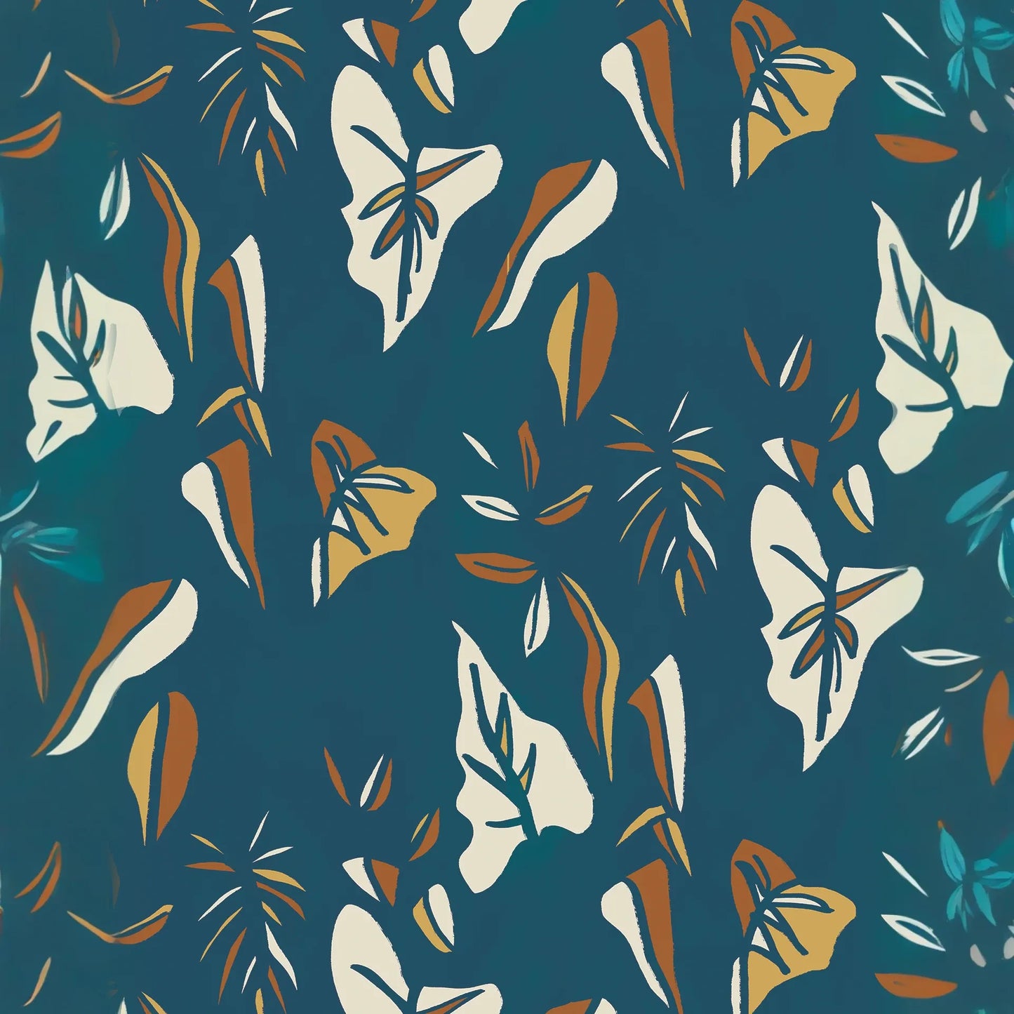 Block Print Foliage Wallpaper, blue