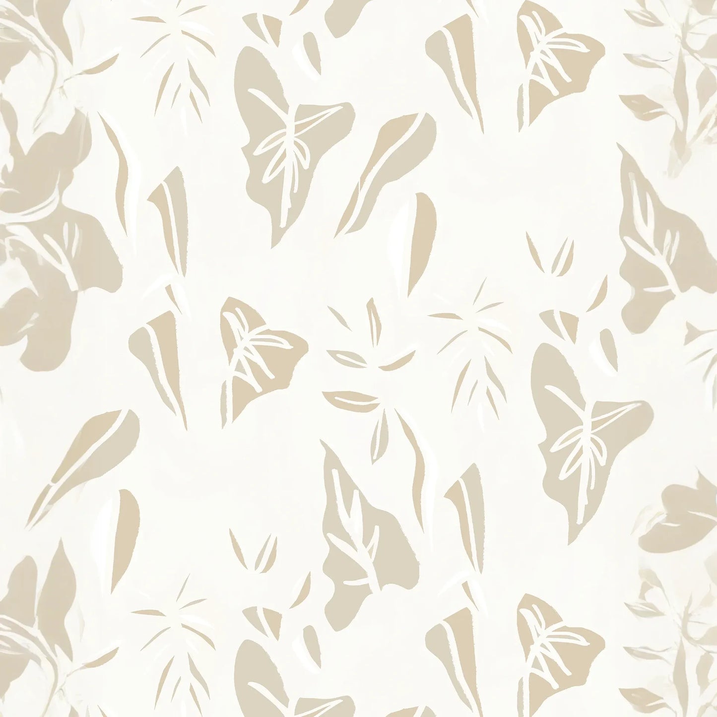 Block Print Foliage Wallpaper, off-white and tan