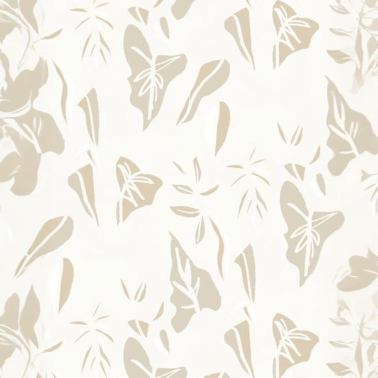 Block Print Foliage Wallpaper, off-white and tan