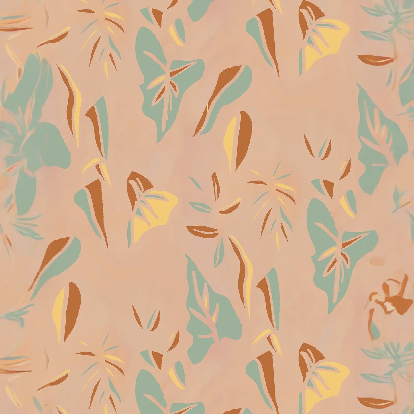 Block Print Foliage Wallpaper, peach and mint