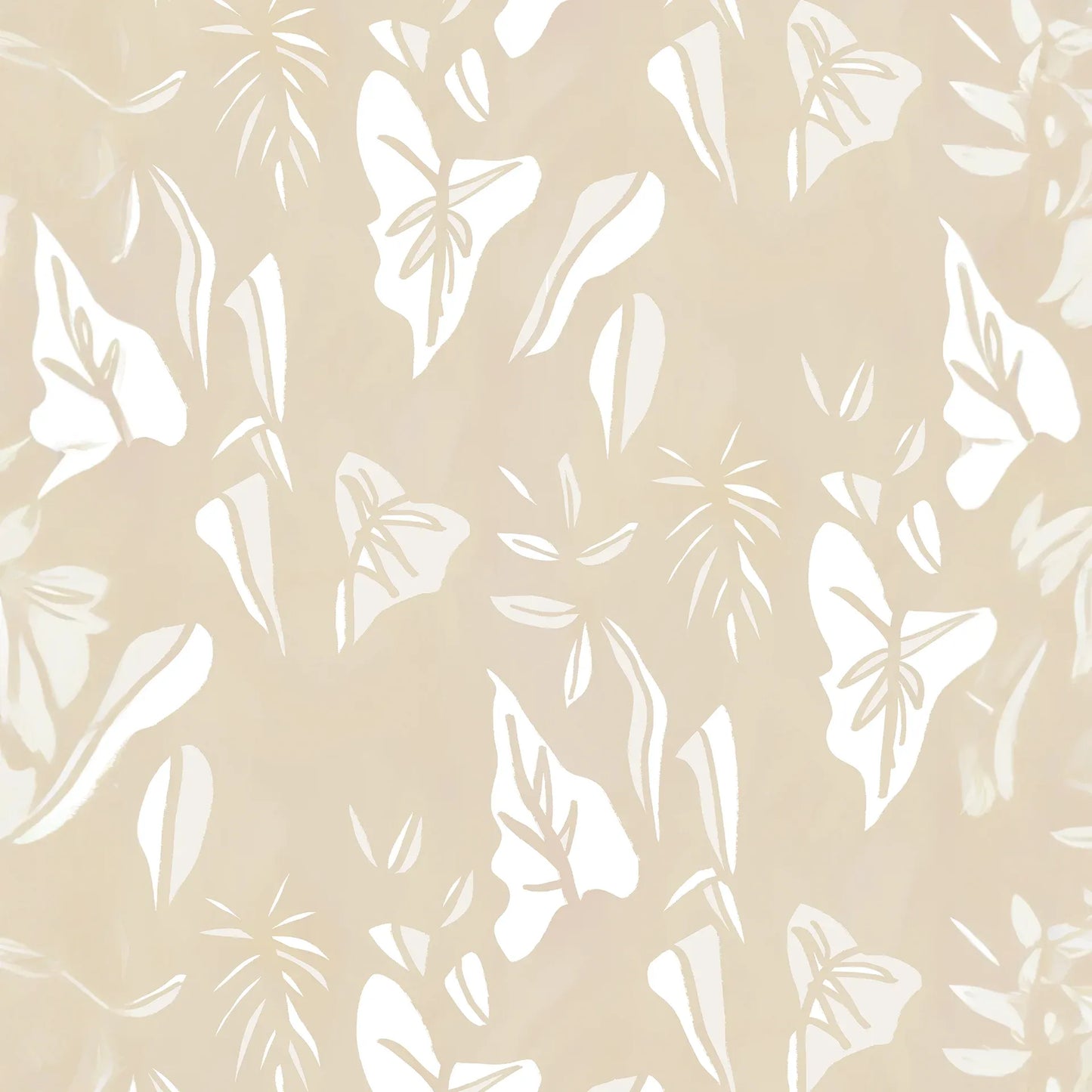 Block Print Foliage Wallpaper, tan and off-white