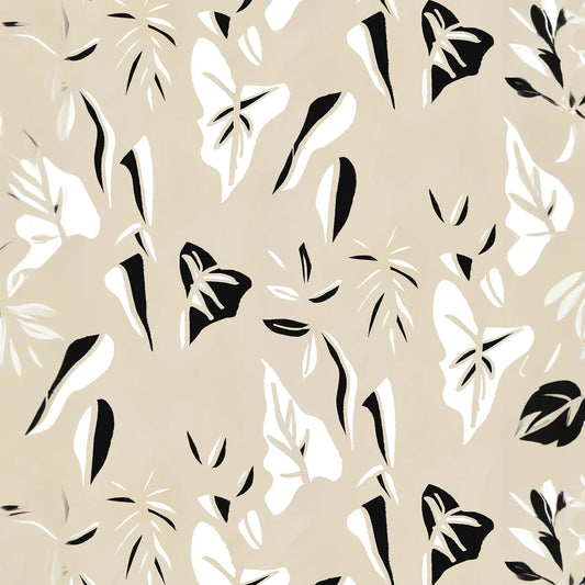 Block Print Foliage Wallpaper, tan and black