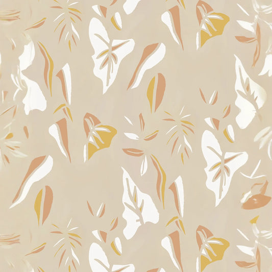 Block Print Foliage Wallpaper, tan and peach
