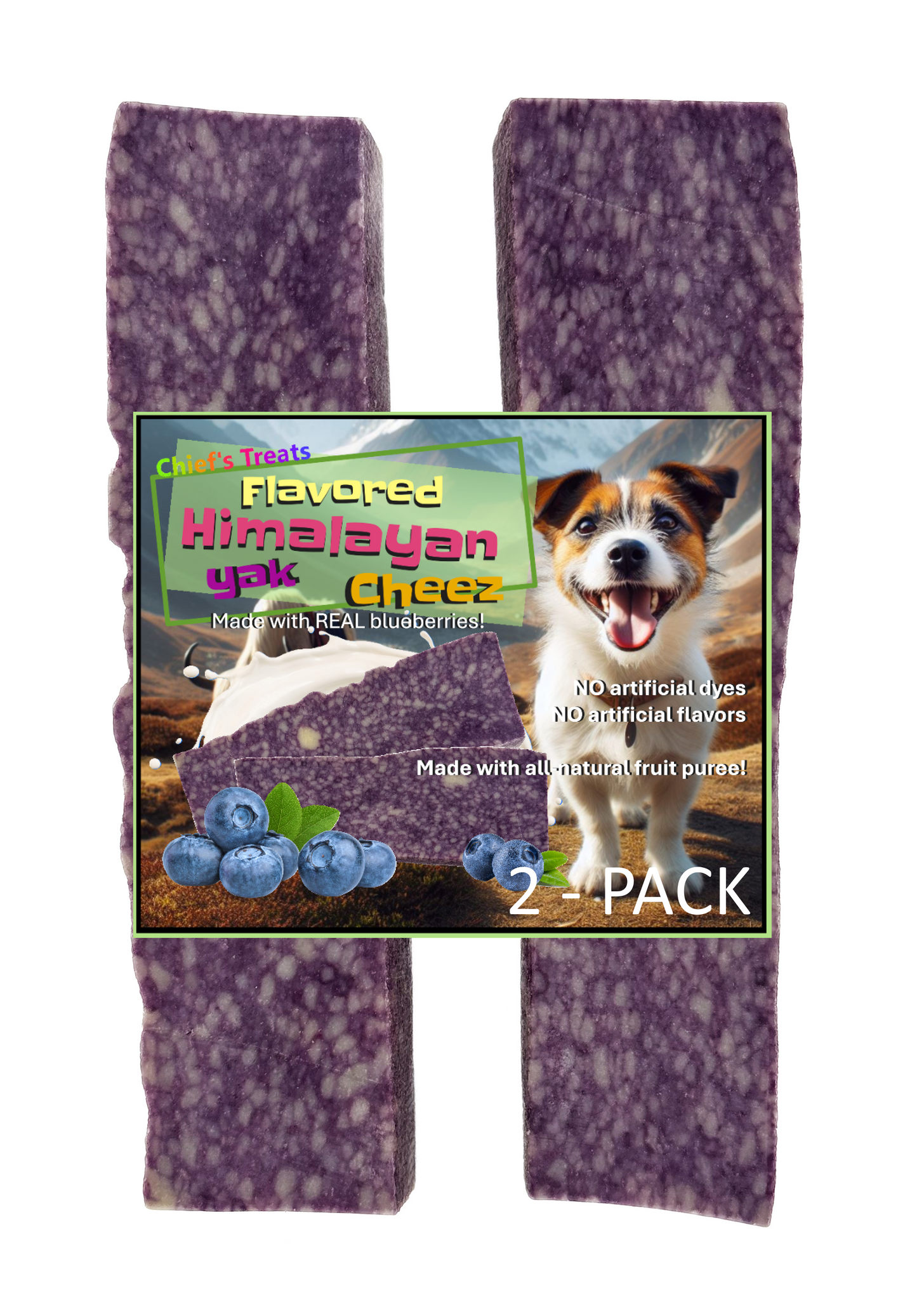 Blueberry Flavored Yak Cheese Chew - Made with REAL BLUEBERRY Puree Single