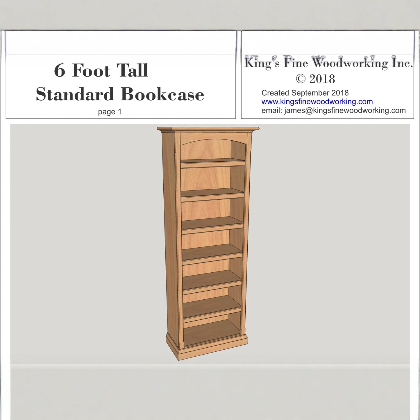 Standard Bookcase 6' tall 2' wide 3D Plans