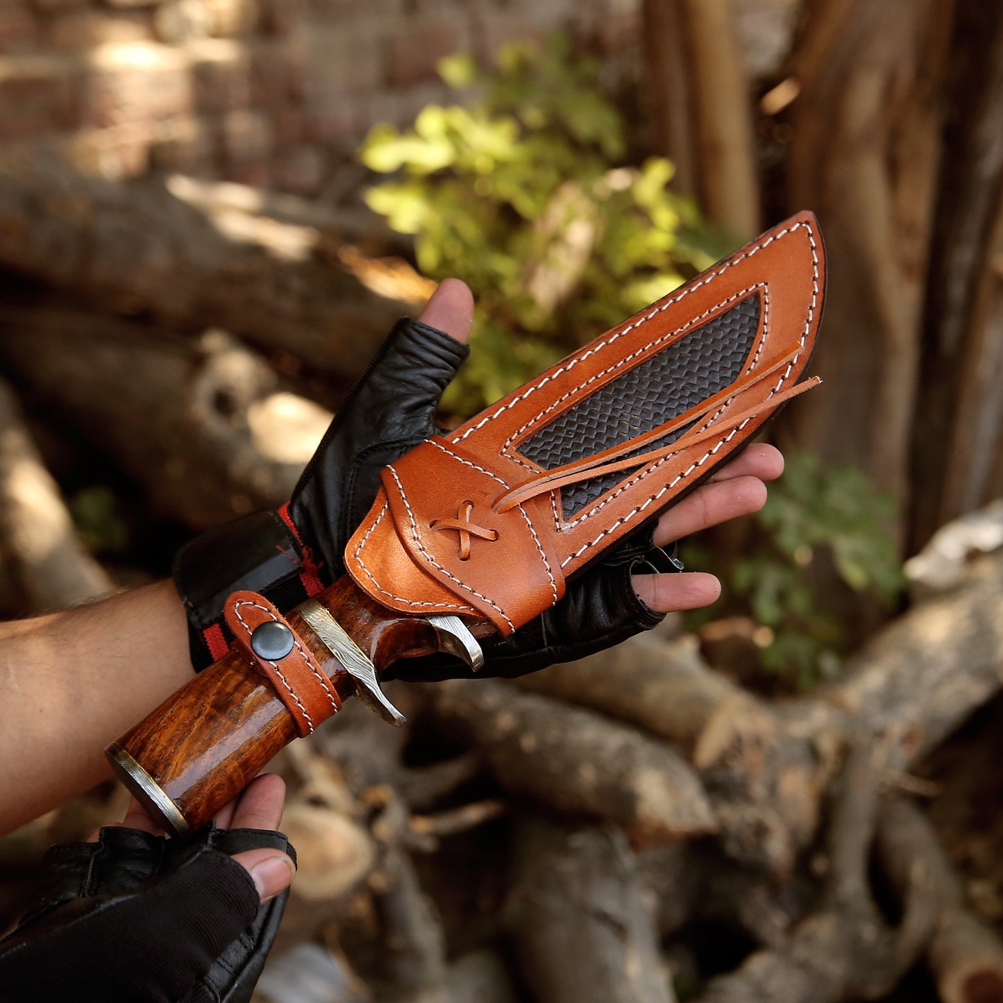 Raider Damascus Steel Bowie Knife with Exotic Rose Wood Handle & Sheath