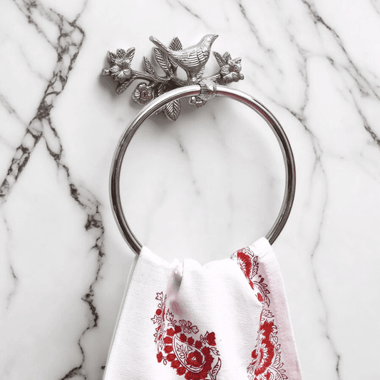 Brass Bird Towel Ring - Chrome Finish