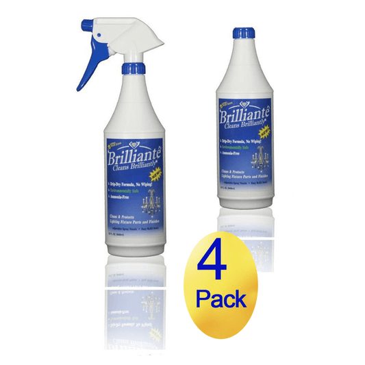 Brillianté Crystal Cleaner For Chandeliers 32oz Bottle + Refill Bottle (4 Pack)