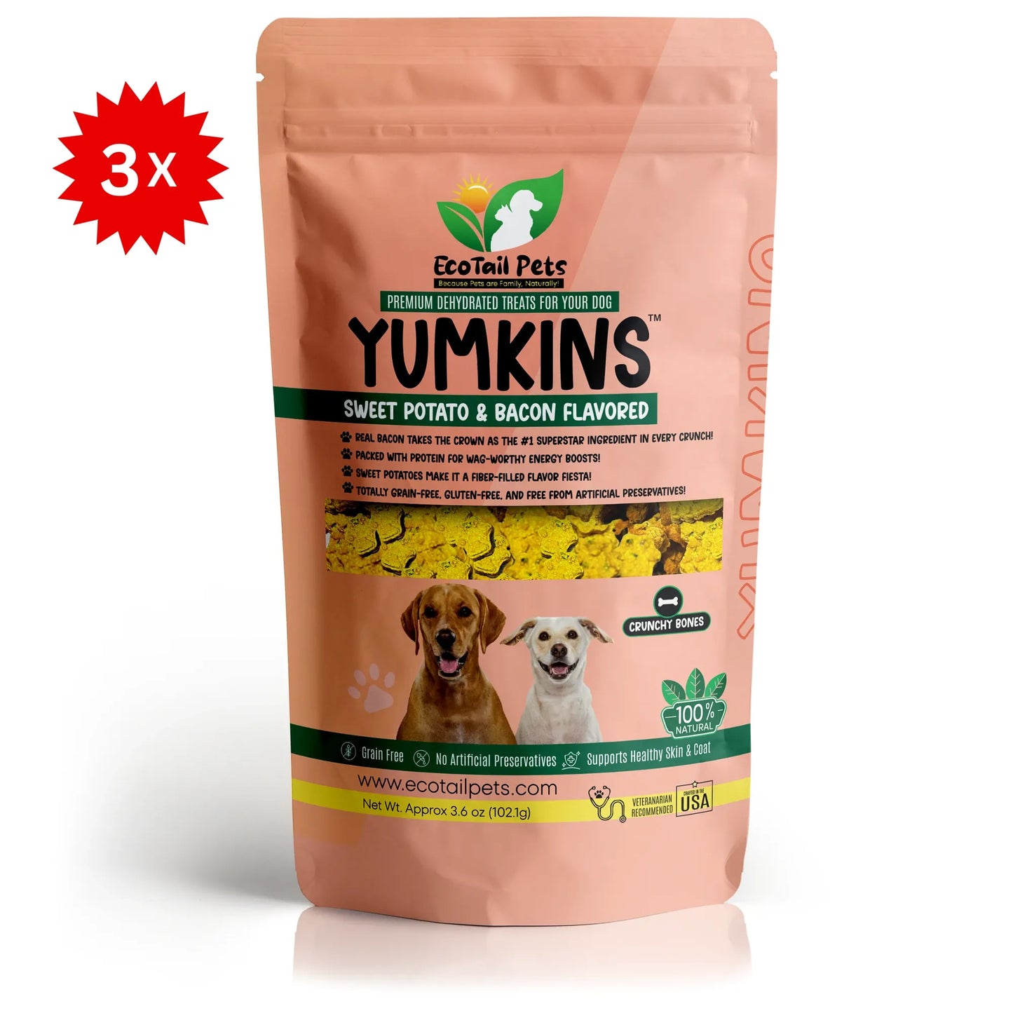 𝗦𝗨𝗕𝗦𝗖𝗥𝗜𝗣𝗧𝗜𝗢𝗡 • Yumkins™: 3 x (3.6oz) Sweet Potato & Bacon Flavored Bones - Bundle