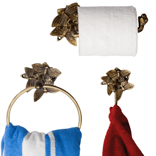 Brass Butterfly Bathroom Set - Antique Brass
