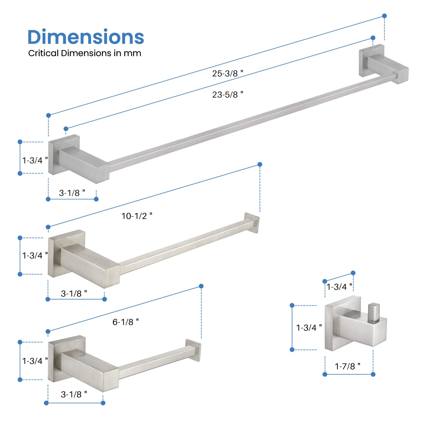 Quadra 5-Piece Bathroom Hardware Set 1