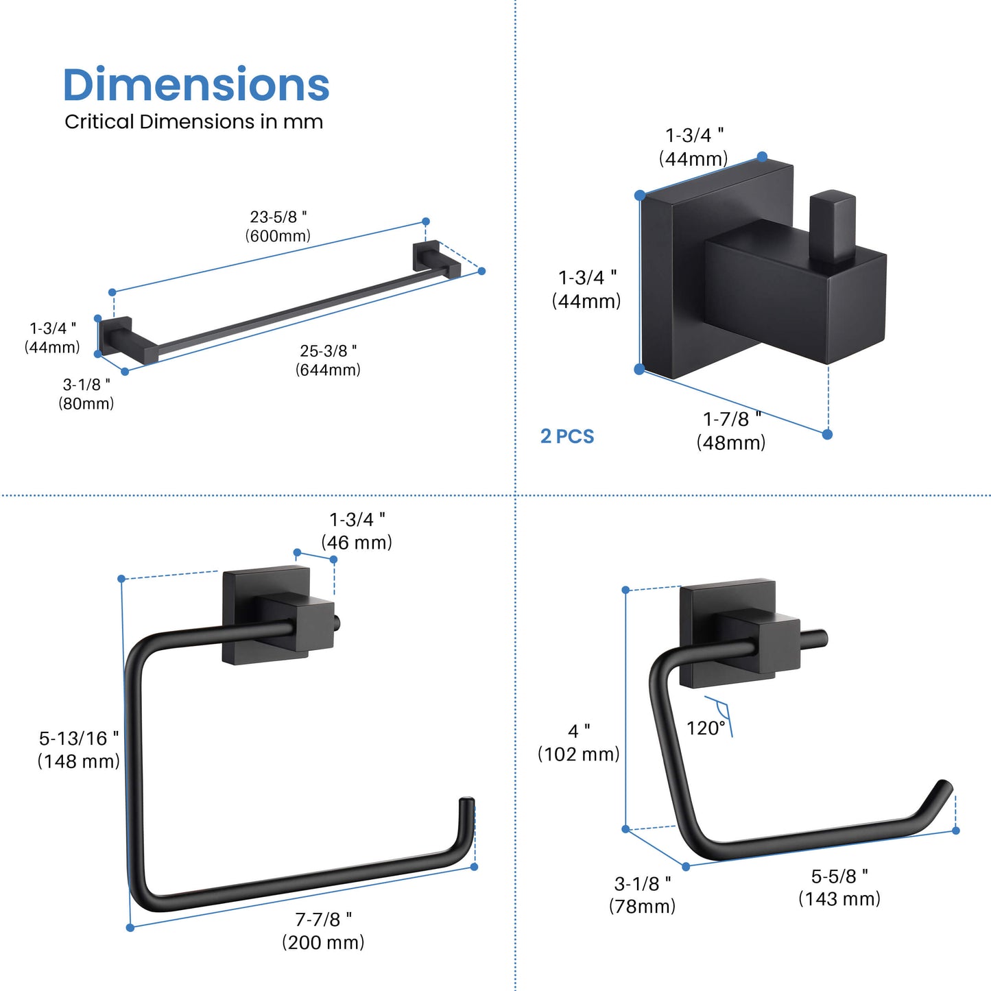 Quadra 5-Piece Bathroom Hardware Set 3