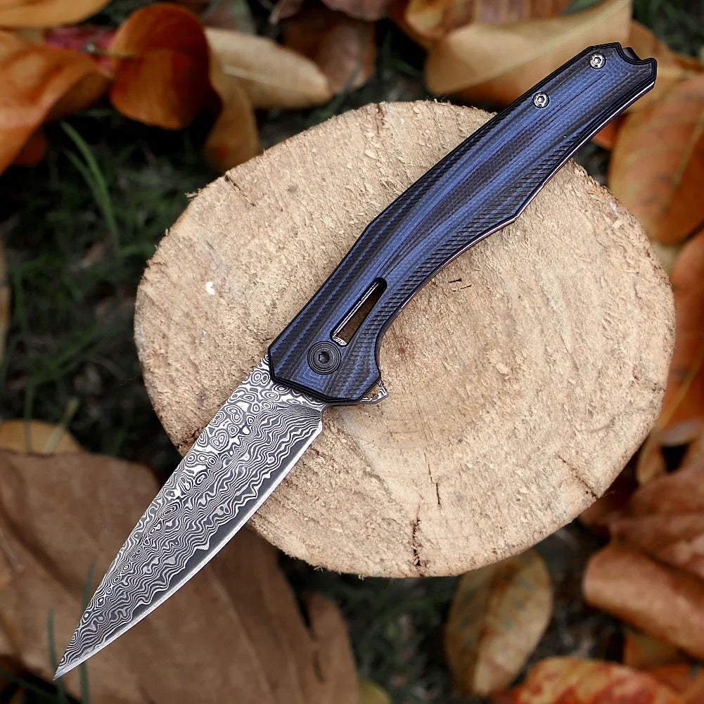 Erebus Japanese Gentleman's Knife with VG-10 Damascus, G10 Handle & Leather Sheath
